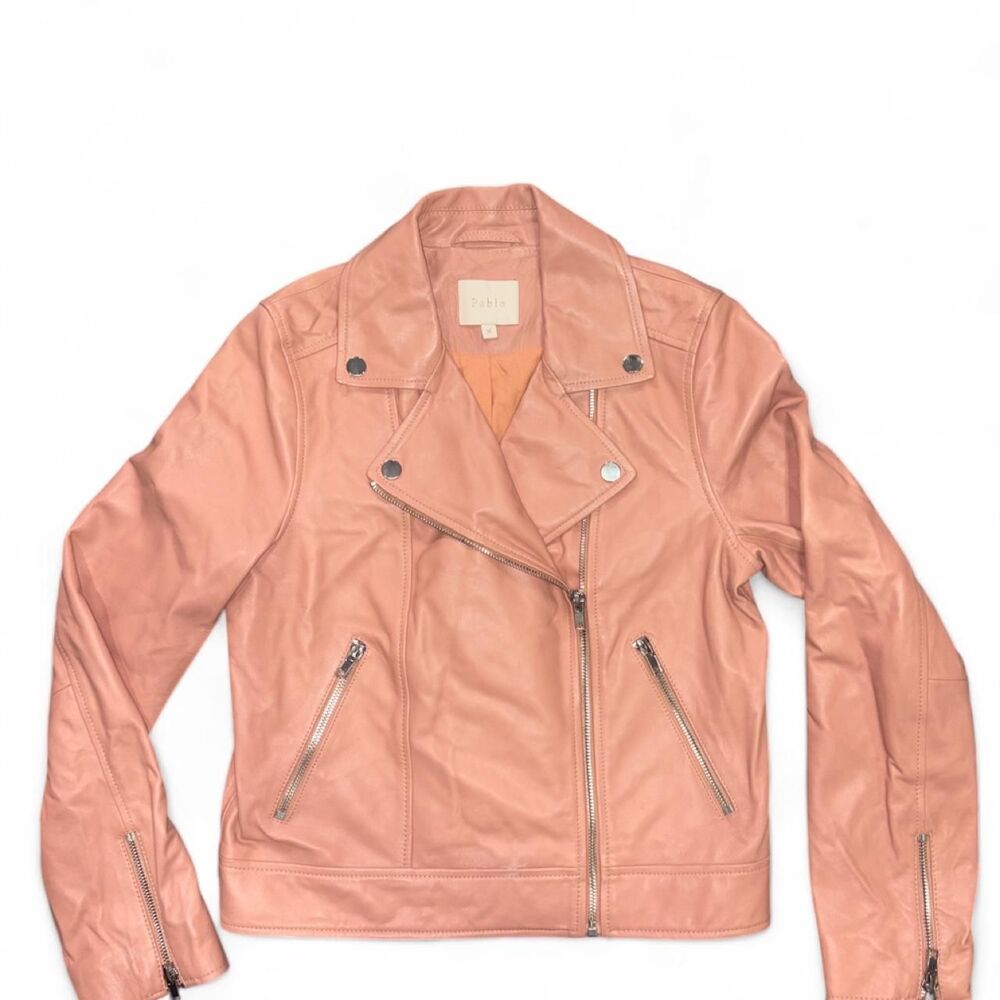 Pablo Blush Pink 100 % Lambskin Asymmetrical Women's Biker Jacket Size 36(Small)